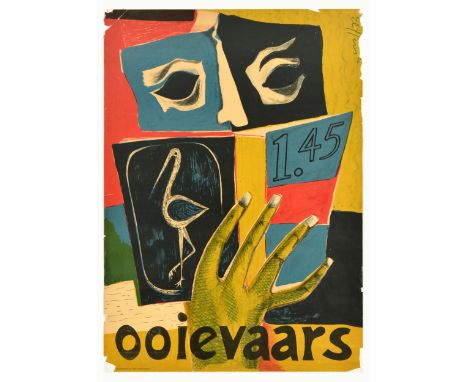Original vintage advertising poster Ooievaars / White Stork by a Dutch abstract artist Dick Elffers (1910-1990) depicting a s