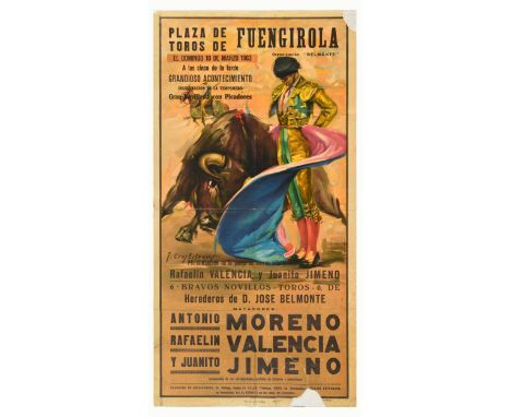 Original vintage advertising poster for Plaza de Toros Fuengirola bullfighting event on 10 March 1963 with matadors Antonio M