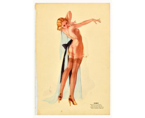 Original vintage double-sided page from a calendar for April and March featuring an illustration by one of the most influenti