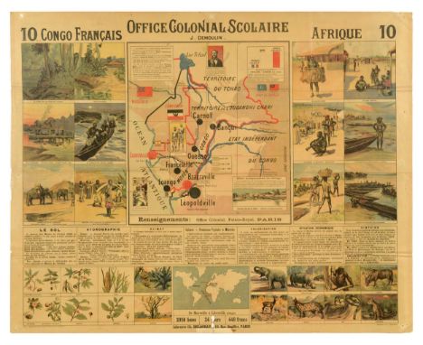 Original antique poster Congo Francais Office Colonial Scolaire Afrique / French Congo Africa Colonial Scholar Office, the po