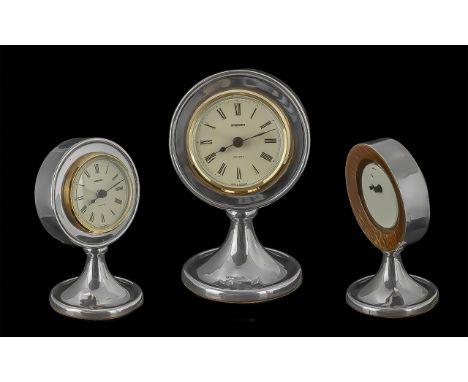 Sterling Silver Clock Display Stand with Modern Clock. Hallmark Birmingham 1921, Height 6 Inches - 15 cms, Width Approx 3.5 I
