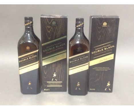 Two one litre bottles of Johnnie Walker Double Black blended scotch whisky, 1l, 40%, level mid/high shoulder, with boxes.  