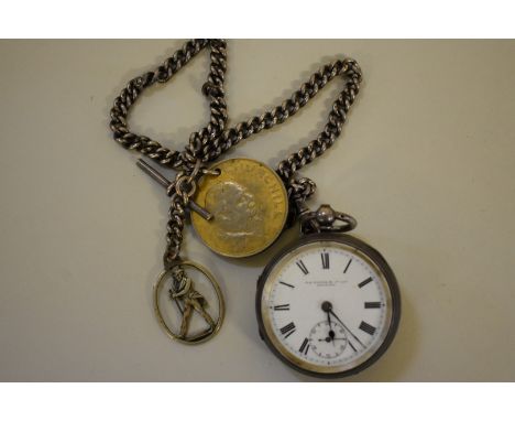 A silver open face pocket watch, the 44mm white enamel dial signed W E Watts &amp; Co Bristol, key wind, hallmarked Birmingha