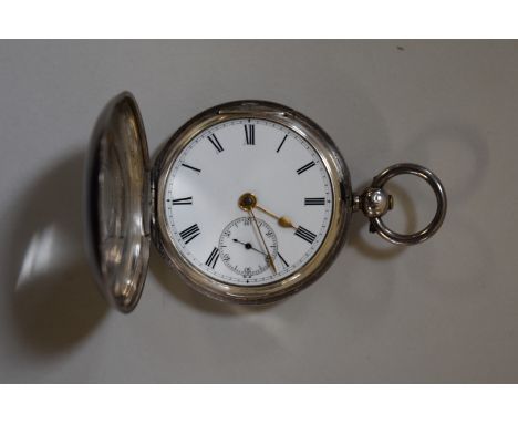 A Victorian engine turned silver half hunter pocket watch, by Charles Frodsham, having 37mm white enamel dial decorated Roman