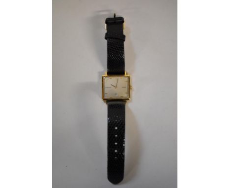 A 1960s Sarcar 18k gold wristwatch,Â&nbsp;on black lizard strap, manual wind, case no. 490914, 29 x 26mm. 