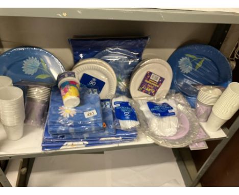 A quantity of party paperware including plates &amp; plastic cups 