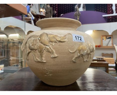 A large relief decorated elephants planter. COLLECT ONLY 