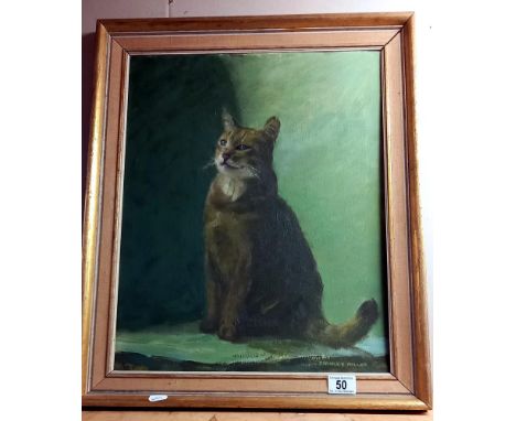 A vintage acrylic on board of a cat signed Stanley Miller  49 x 59cm COLLECT ONLY 