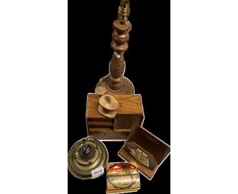 A carved lamp base trinket boxes &amp; Brass oil lamp base 
