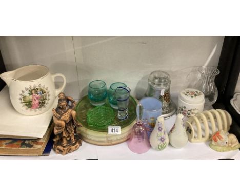 collection of ceramic and glass items plus onyx dish and  soap stone figure (af) 