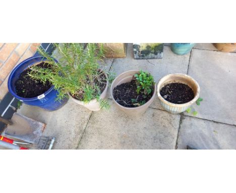A glazed ceramic planter &amp; 3 other ceramic pots