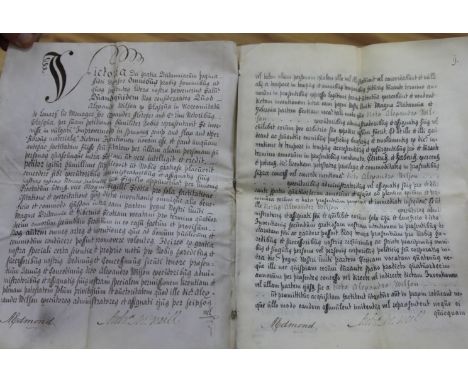 Document - Letters Patent, 4 sewn vellum manuscript leaves concerning 'improvements in spinning hemp and flax and other fibro