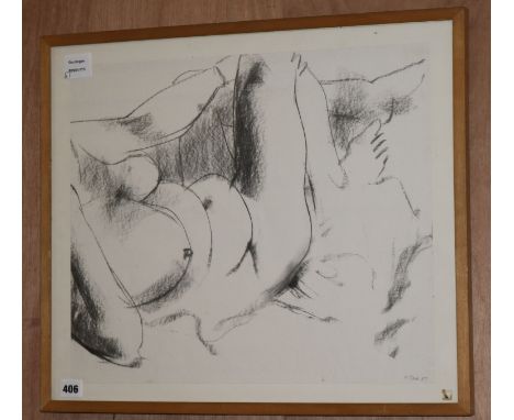 Anthony Caro, lithograph, Reclining nude, signed and dated '87, 42 x 49cm and two limited edition prints