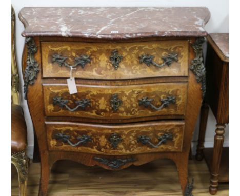 A Louis XV style marquetry inlaid kingwood bombe commode W.96cm
