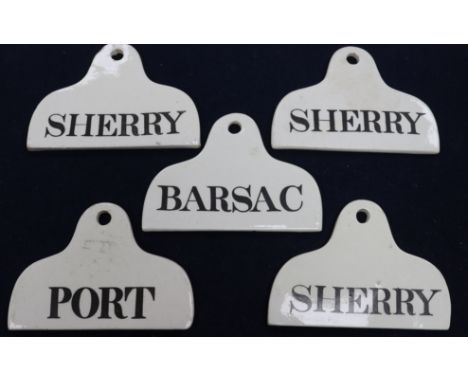 A set of five Spode creamware pyriform bin labels, c.1820-30 impressed marks