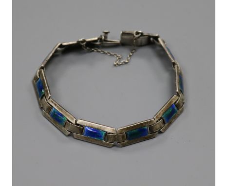 An early 20th century Murrle Bennett white metal and enamel bracelet, stamped "silver" with maker's mark, approx. 18cm.