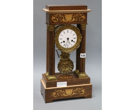 A rosewood inlaid portico clock height 47cm