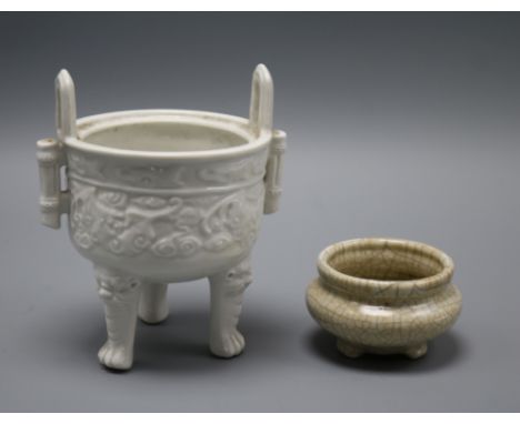 Two Chinese porcelain tripod censers