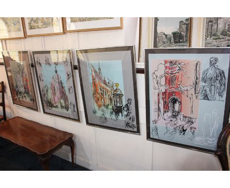 Feliks Topolski (Polish, 1907-1989), The Four Inns of Court, four limited edition screen prints comprising Middle Temple, Gra