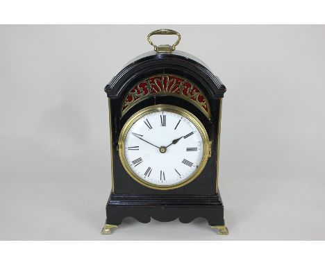 A 19th century mantel clock, the ebonised case with brass detail, the white enamel dial with Roman numerals (a/f), the moveme
