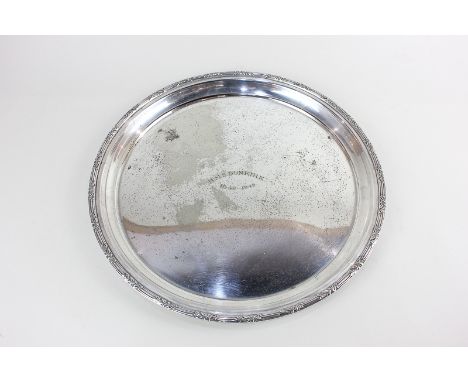 An R B Wigfull & Son, Plymouth, silver plated tray inscribed HMS Dunkirk 1946-1948, 30cm diameter