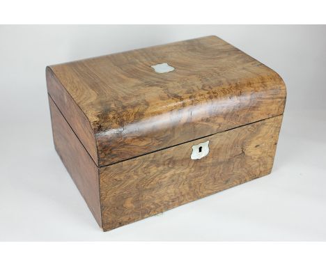 A walnut mother of pearl inlaid stationery box with side drawer, 30.5cm