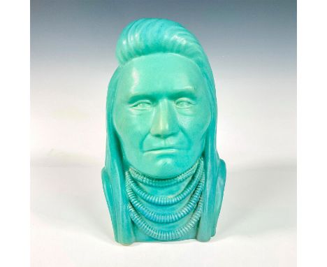 Part of the Great American Indian Series, leader of Nez Perce, in light blue glaze. Van Briggle imprint on bottom, No. 760. A