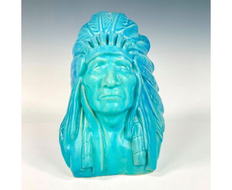 Part of The Great American Indian Series, leader of Cheyenne's, in light blue glaze. Van Briggle imprint, No. 764. Artist: Cr