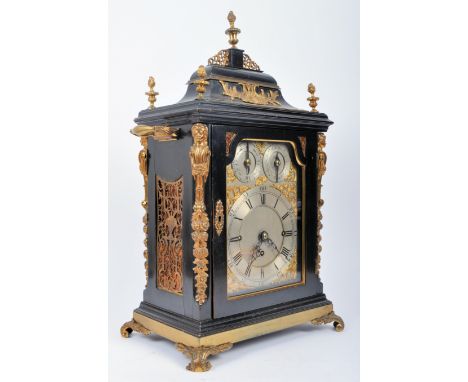 A Victorian 19th century gilt ormolu &amp; ebonised wood eight bells musical bracket clock. The clock having a ormolu decorat