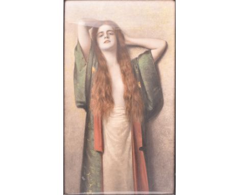 A late 19th century Continental believed German oleograph / chromolithography on paper. Neoclassical painting of female model