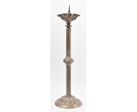 A 19th century Continental believed French brass ecclesiastical altar pricket / candlestick. The pricket having a pierced fol