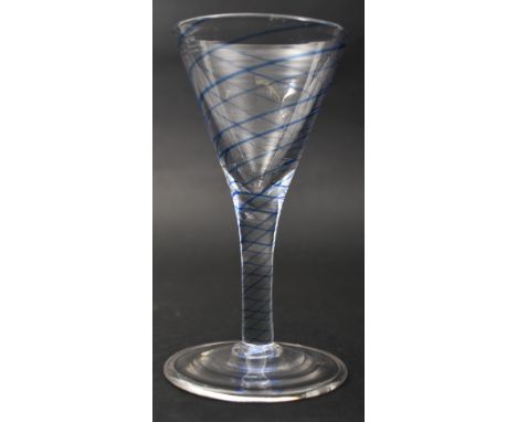 An early Victorian 19th century circa 1840s crystal coloured swirl wine glass. The glass having a conical bowl over a straigh