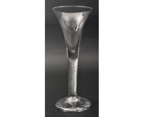 A George II mid 18th century 1760 crystal two piece air&nbsp;twist stem wine glass. Drawn trumpet bowl over air-twist spiral 