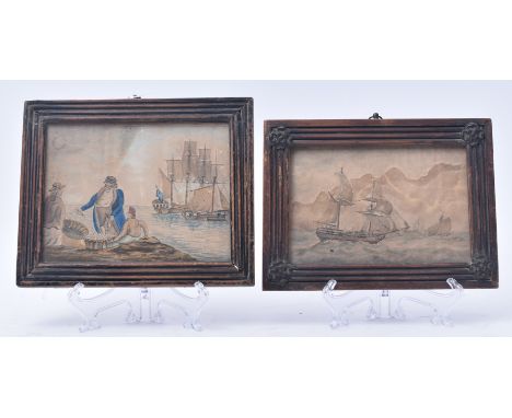 Two late 18th / early 19th century naive nautical watercolour &amp; pencil drawings. Each depicting a ship at sea. The first 
