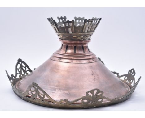 An early 20th century French Continental copper &amp; brass architectural street oil lamp light shade. The shade of conical s