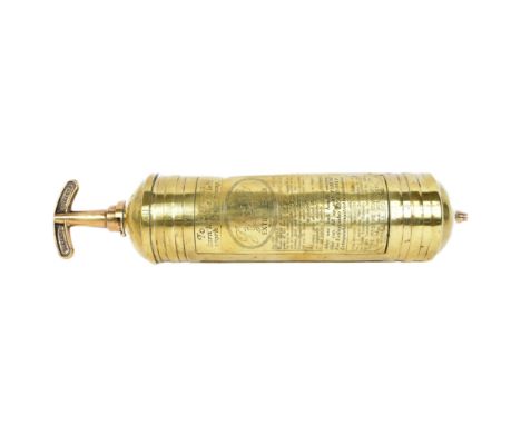 An early 20th century c1930s / 1940s RAC Royal Automobile Club type brass Pyrene Fire Extinguisher. Original instructions pla