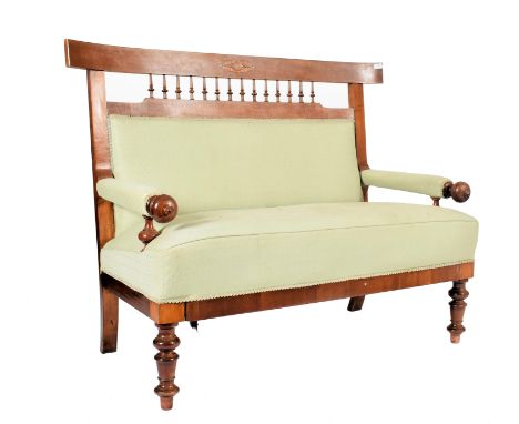 A late 19th century American / Federal Arts and Crafts movement two seater sofa settee. The sofa with show wood mahogany fram