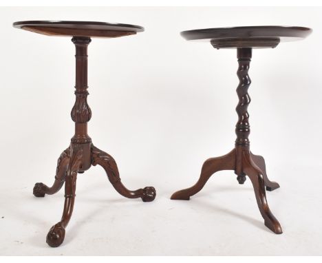 Two late 19th century / early 20th century mahogany tripod wine side occasional tables. The lot comprising of a table with di