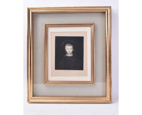 L&eacute;on Richeton (1854-1934) - After Rembrandt - A late 19th century drypoint etching on paper. The etching of a young bo