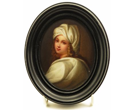 German School 19th Century after Guido Reni Portrait of Beatrice Cenci On porcelain 72 x 58mm With two others of a lady and a