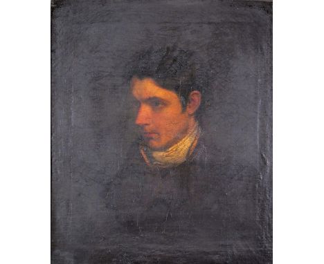 English School 19th Century Portrait of a gentleman wearing a dark coat and white stock Oil on canvas 66 x 56cm; 26 x 22in ++