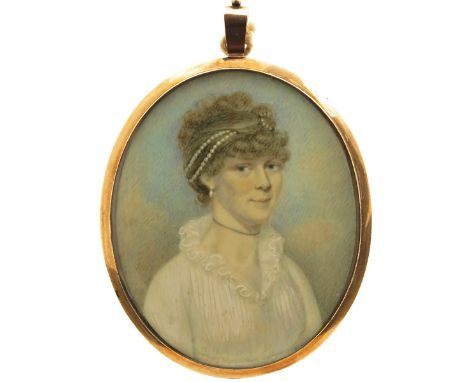 λ English School c. 1810 Portrait miniature of a lady and a gentleman, both head and shoulders A pair, framed together in a d