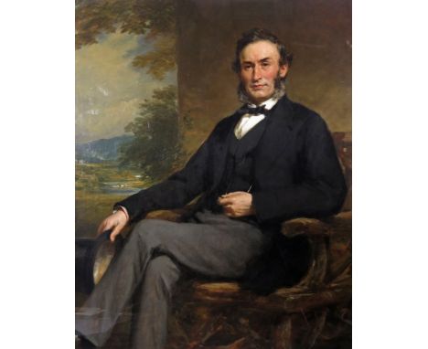Daniel Macnee P.R.S.A. (Scottish 1806-1882) Portrait of David Jeffrey, full length, seated Signed and dated 1876 on a label v