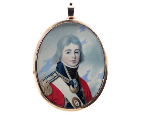 λ English School c.1810 Portrait miniature of an Irish Officer, head and shoulders, wearing uniform Oval, in the original gol