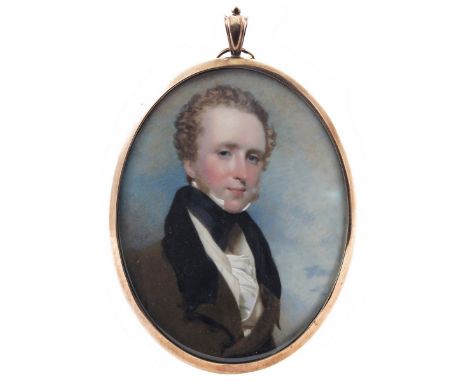 λ Andrew Robertson (1771-1845) Portrait miniature of a gentleman, head and shoulders, wearing a brown coat, black stock and w