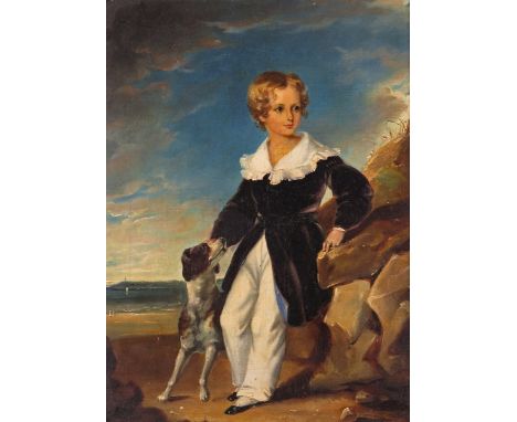 Follower of William Beechey  c.1830 Portrait of a boy with his spaniel Oil on canvas 41 x 30.5cm; 14 x 12in ++Relined and res