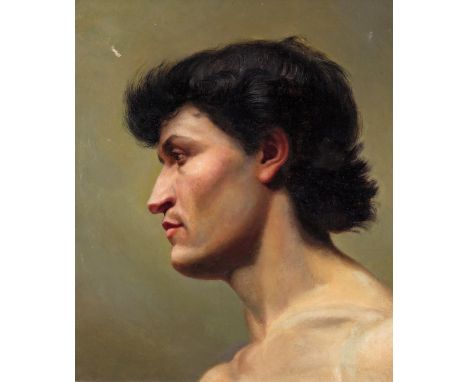 English School 19/20th Century Portrait study of the head of a man Oil on canvas 40.5 x 36cm; 16 x 14in ++Unlined, puncture u