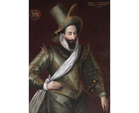 Attributed to François Bunel (1552-c.1599) Portrait of Henri IV, King of France (1553-1610), three-quarter length, standing, 