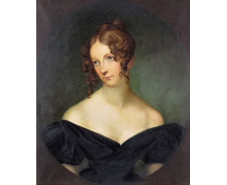 English School 19/20th century Portrait of a lady, in a black dress with ringlets in her hair Oil on canvas 77 x 64cm; 30 x 2