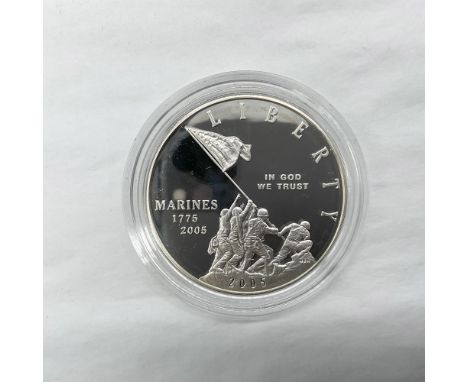 Philadelphia Mint. A commemorative issue that celebrates the US Marine Corps 230th anniversary. The obverse side features the